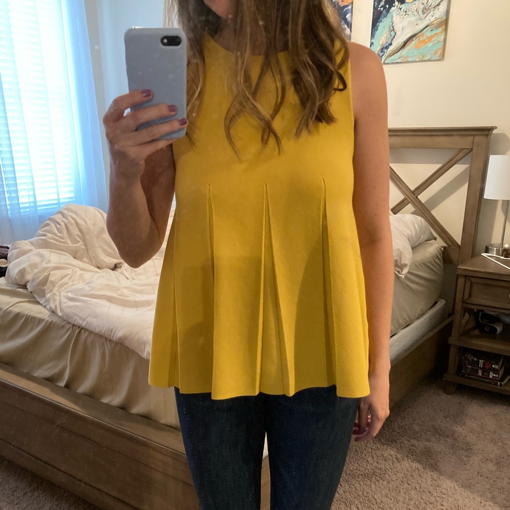 Ann Taylor Mustard Yellow Pleated Tank Top
